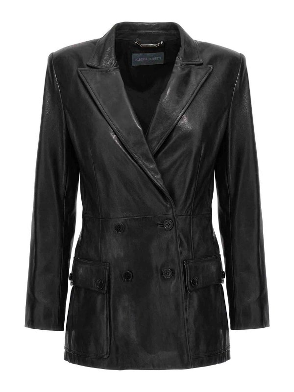 ALBERTA FERRETTI: Ledermäntel - Blazer - Schwarz