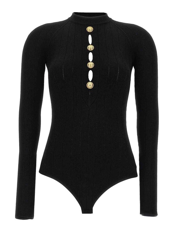 Balmain: crew necks - Logo button bodysuit
