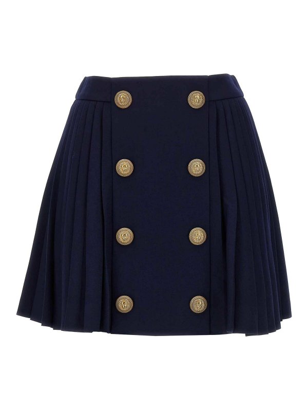 Balmain: Knee length skirts & Midi - Logo button pleated skirt