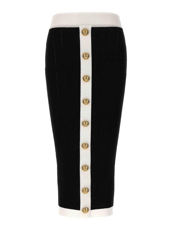 Balmain: Knee length skirts & Midi - Logo button midi skirt