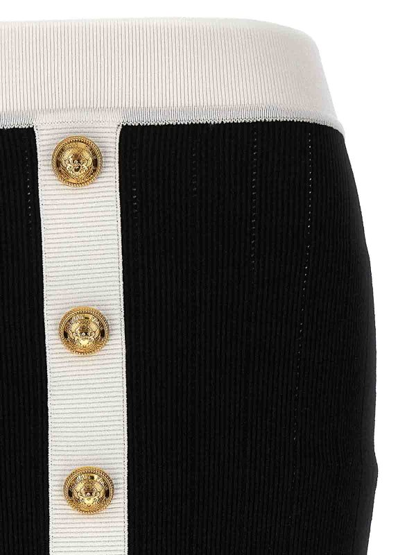 The Best Shops Balmain: Knee length skirts & Midi - Logo button midi skirt