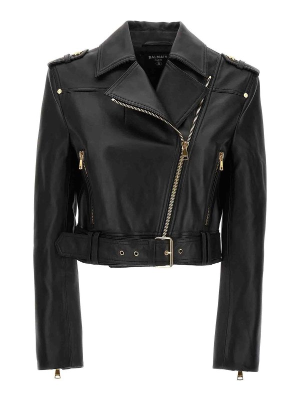 Balmain: casual jackets - Leather biker jacket