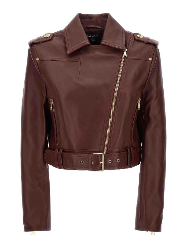 Balmain: casual jackets online - Leather nail jacket