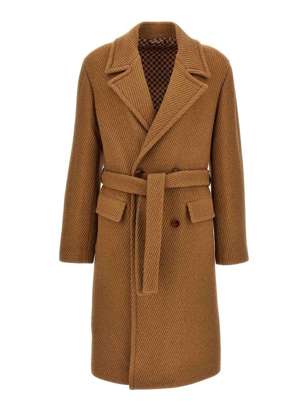 ETRO: short coats - Double-breasted belted coat
