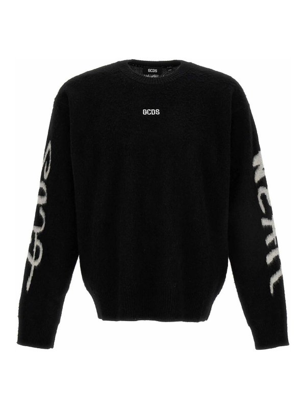 GCDS: Strickpullover mit Rundhalsausschnitt - Rundhalspullover - Weiß