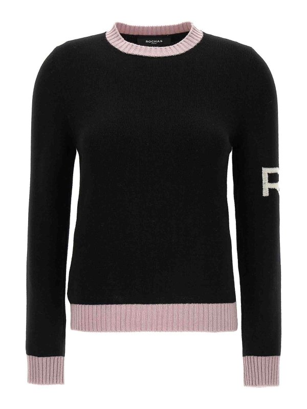 Rochas: Strickpullover mit Rundhalsausschnitt - Rundhalspullover - Schwarz