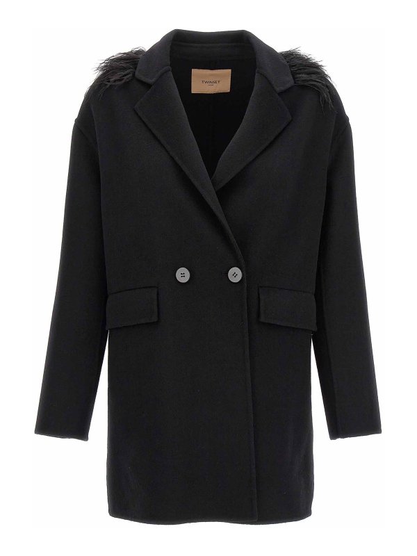 TWINSET: short coats - Feather double breast coat