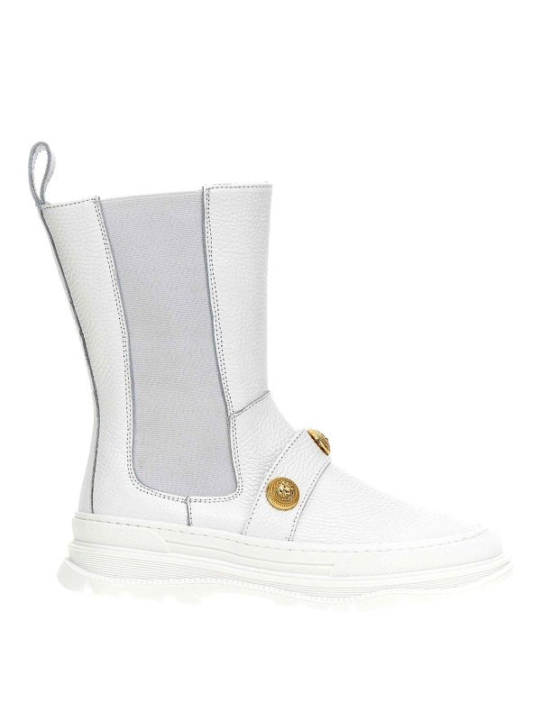 Balmain: ankle boots - Logo button leather ankle boots