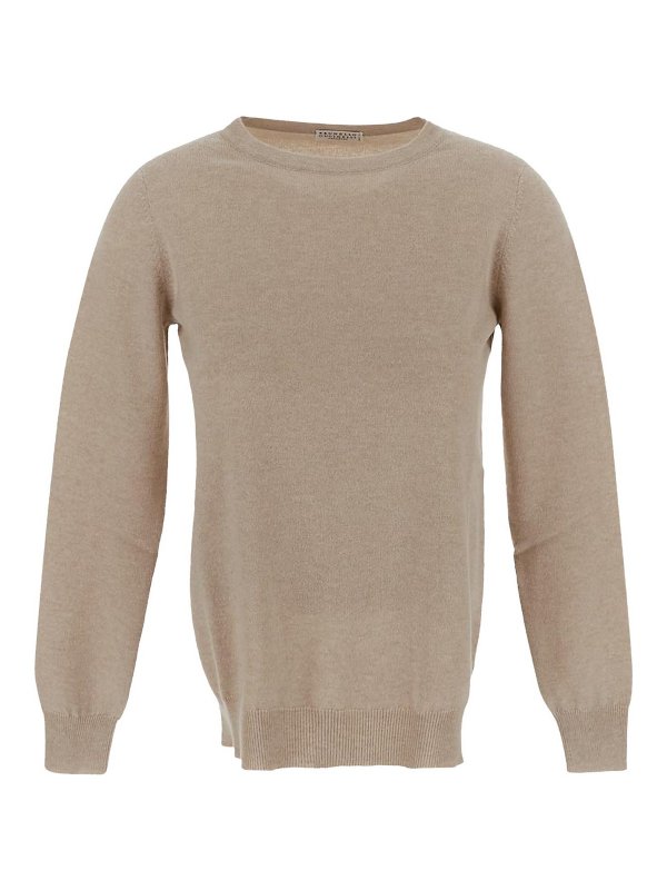BRUNELLO CUCINELLI: Strickpullover mit Rundhalsausschnitt - Rundhalspullover - Beige