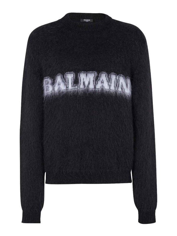 Balmain: maglia collo rotondo - Girocollo con stampa logo