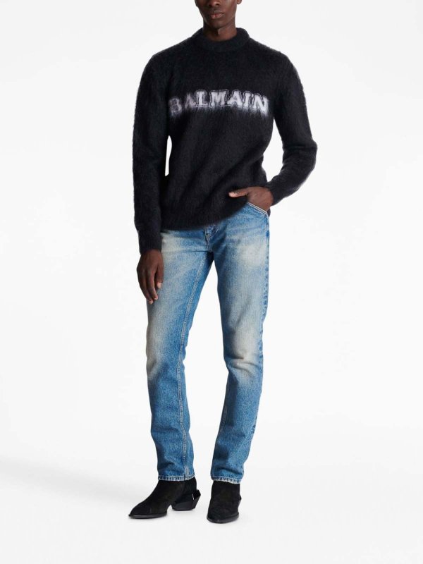 Balmain: maglia collo rotondo online - Girocollo con stampa logo