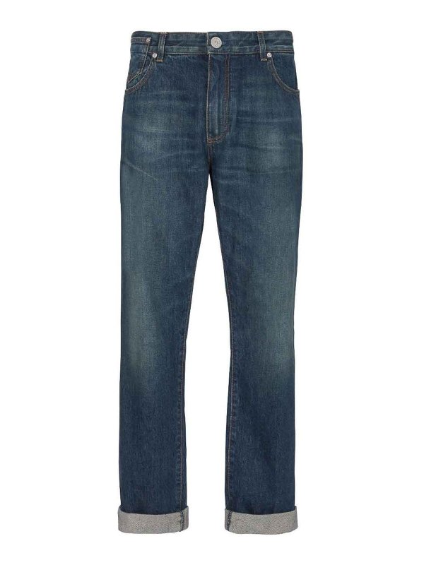 Balmain: bootcut jeans - Balmain Vintage Logo-Patch Jeans