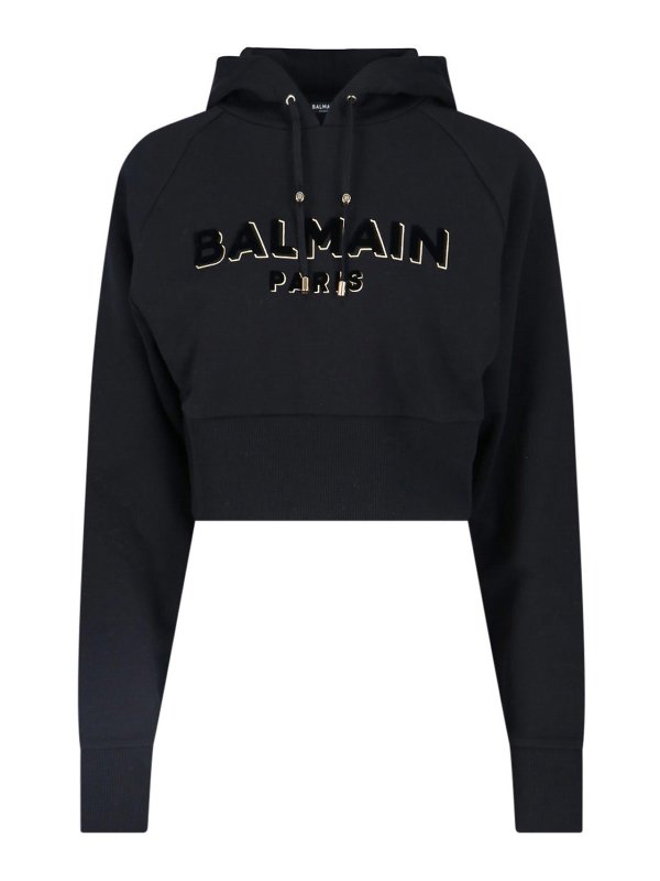 Balmain: Sweatshirts & Sweaters - Logo cropped sweatshirt