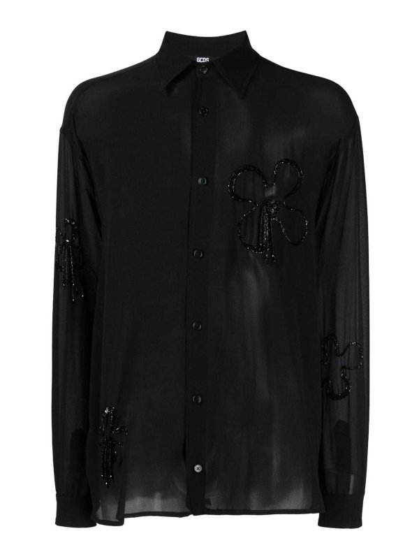 GCDS: camicie - Camicia oversize ricamata