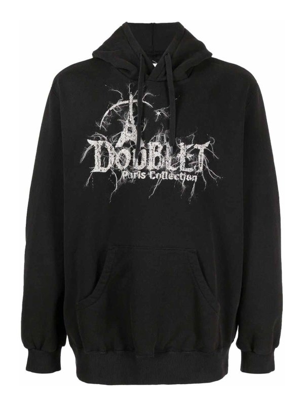 Doublet Logo cotton hoodie - Black - Men|23AW43CS287BLACK