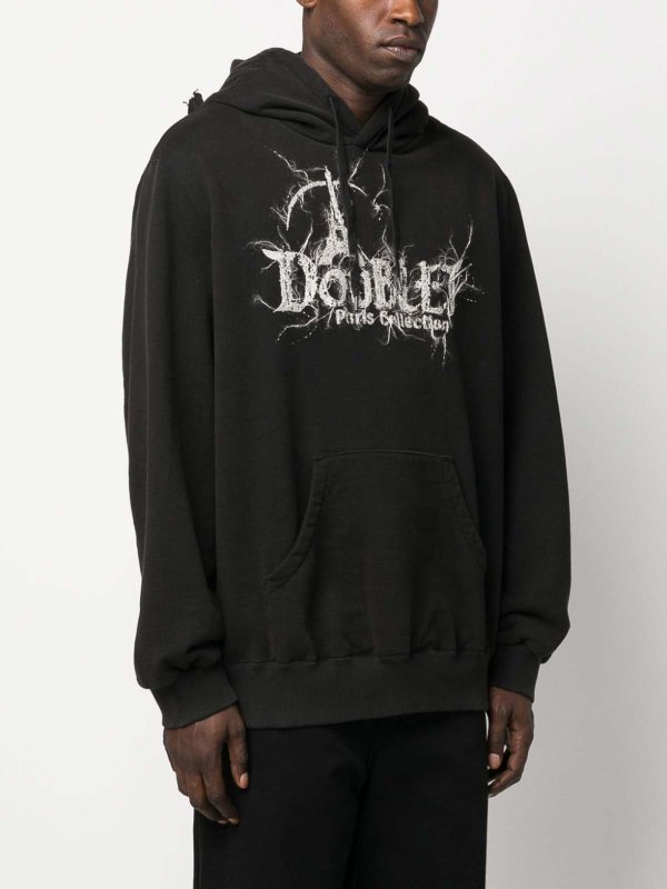 Doublet Logo cotton hoodie - Black - Men|23AW43CS287BLACK