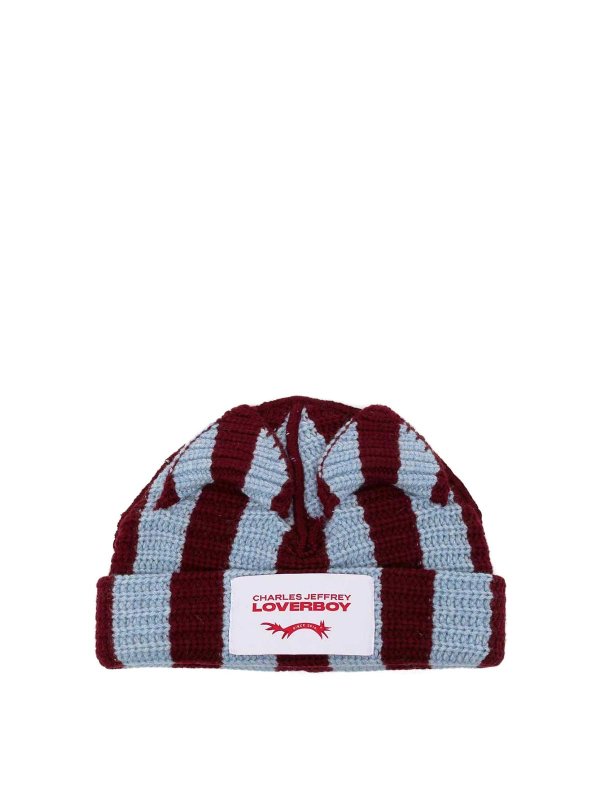CHARLES JEFFREY LOVERBOY: beanies - Striped ears wool blend beanie