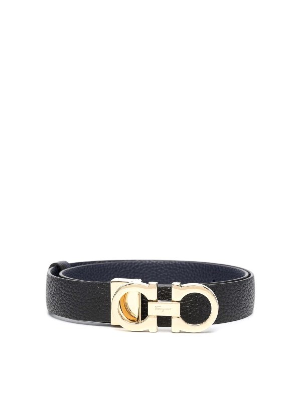 SALVATORE FERRAGAMO: belts - Ferragamo Grained Logo-Plaque Belt
