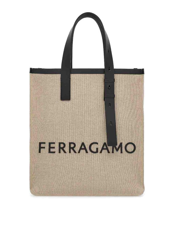 SALVATORE FERRAGAMO: shopper - Logo canvas tote