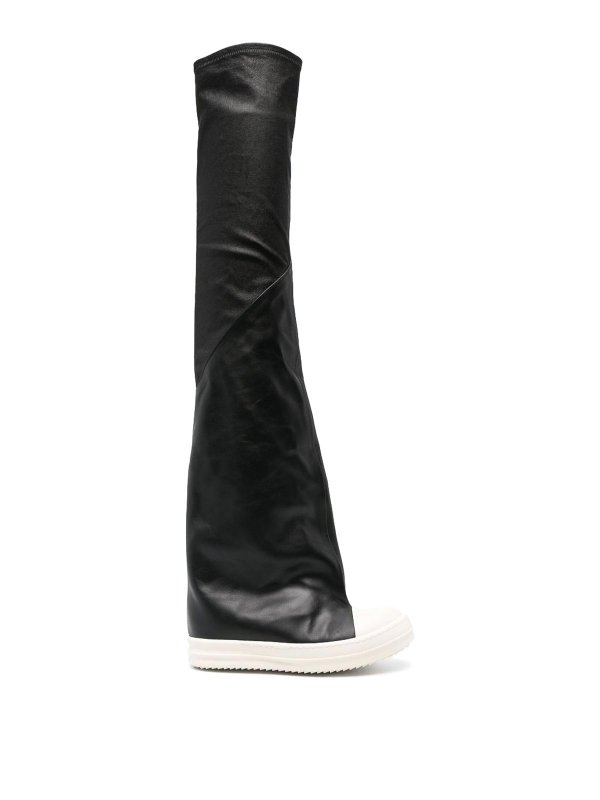 RICK OWENS: boots - Thigh-high leather sneaker boots
