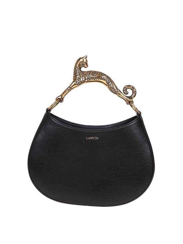 LANVIN: cross body bags - Cat hobo bag in black leather