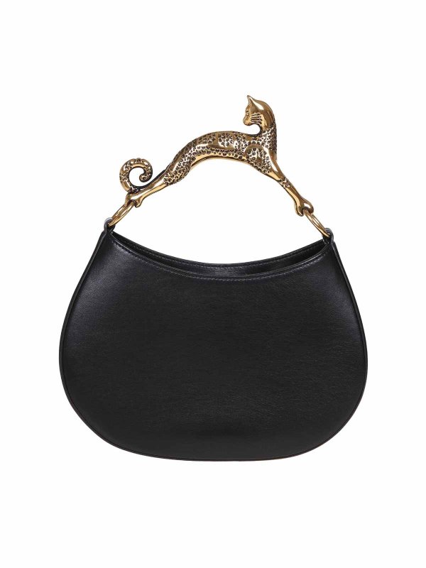 LANVIN: cross body bags online - Cat hobo bag in black leather
