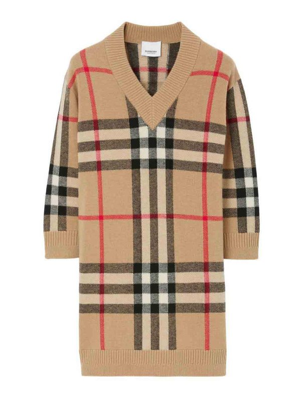 BURBERRY: knee length dresses - Bianca check wool girl burberry dress