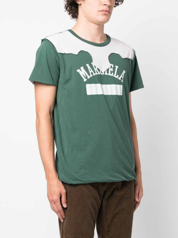 Maison Margiela: t-shirt online - T-shirt invecchiata con stampa logo