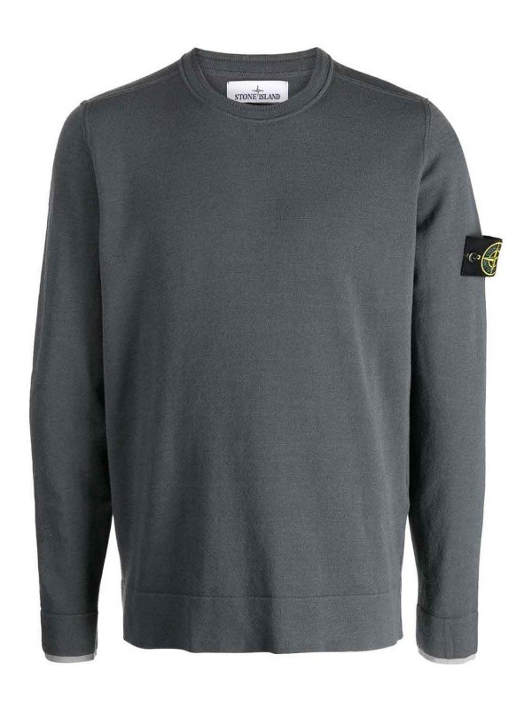 STONE ISLAND: Strickpullover mit Rundhalsausschnitt - Rundhalspullover - Grau