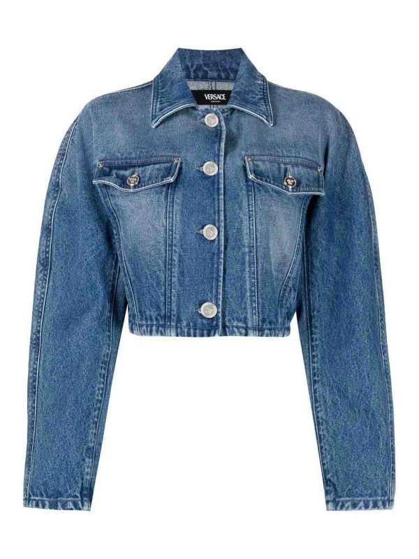 VERSACE: casual jackets - Cropped denim jacket