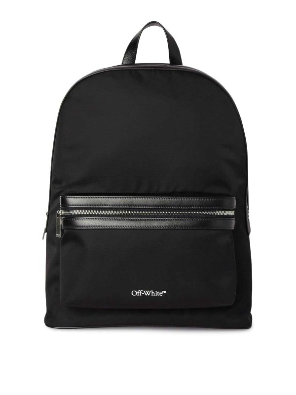 OFF-WHITE: backpacks - Core backpack black logo print faux-leather