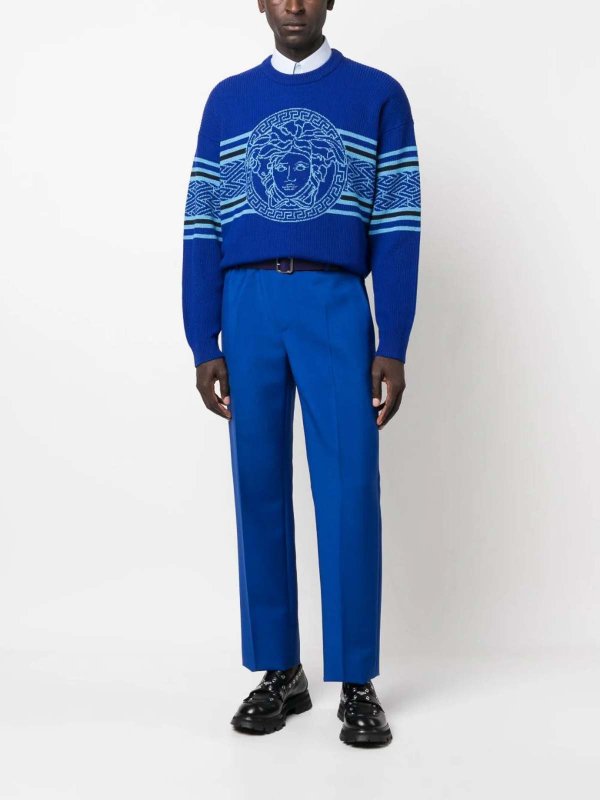 The Best Shops VERSACE: Strickpullover mit Rundhalsausschnitt - Rundhalspullover - Blau