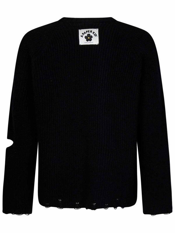 A PAPER KID: maglia collo rotondo online - Maglione girocollo nero in lana