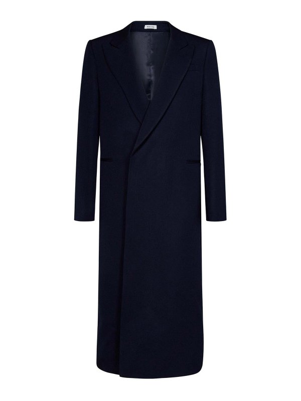 ALEXANDER MCQUEEN: short coats - Navy Blue Wool Belted Coat