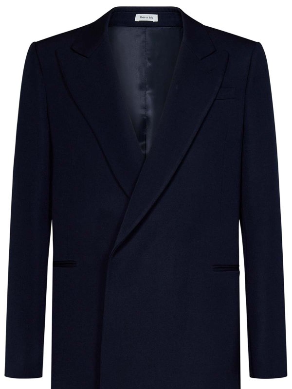 The Best Shops ALEXANDER MCQUEEN: short coats - Navy Blue Wool Belted Coat