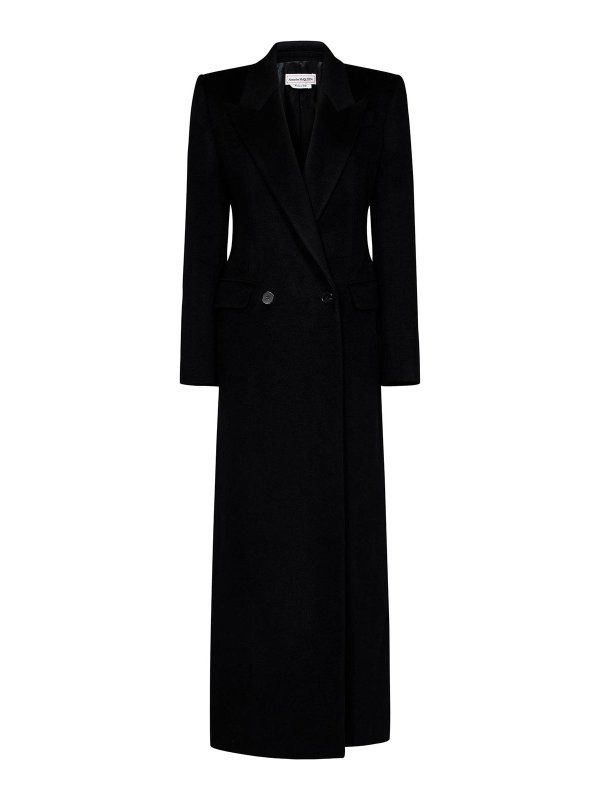 ALEXANDER MCQUEEN: short coats - Black Cashmere Blend Double-Breasted Coat