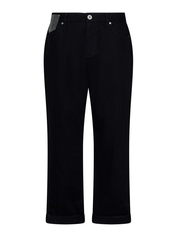 Balmain: bootcut jeans - Rhinestone Pocket Black Denim Jeans