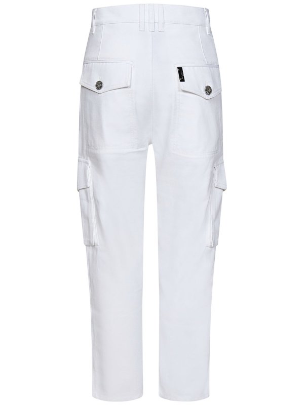 Balmain: casual trousers online - White Cargo Pants with Silver Logo Plate