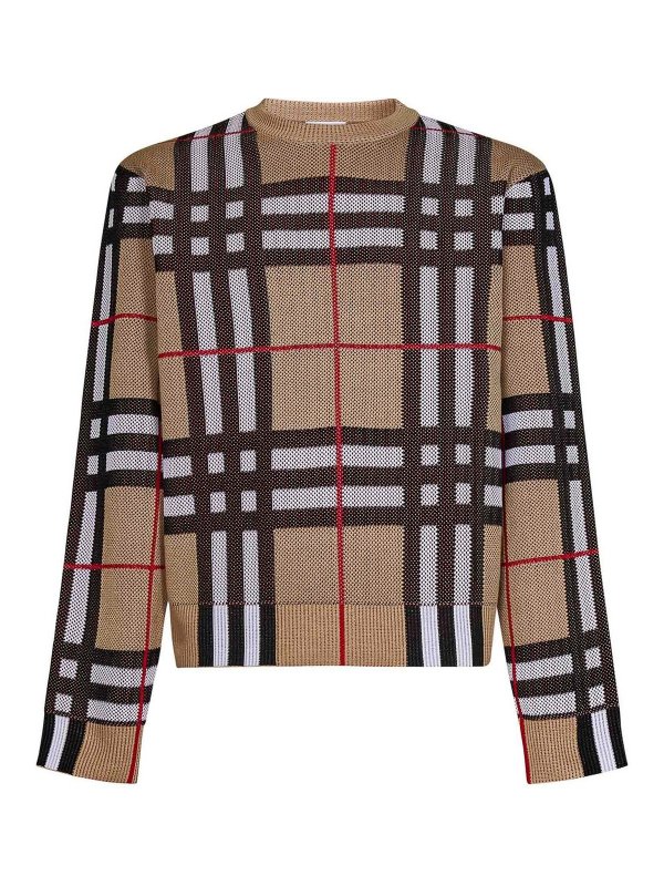 BURBERRY: maglia collo rotondo - Pullover in cotone tecnico beige