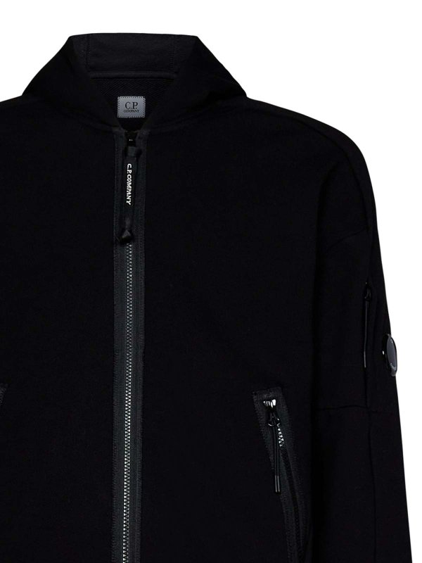 Felpa con cappuccio e zip diagonale in cotone shop online: C.P. COMPANY