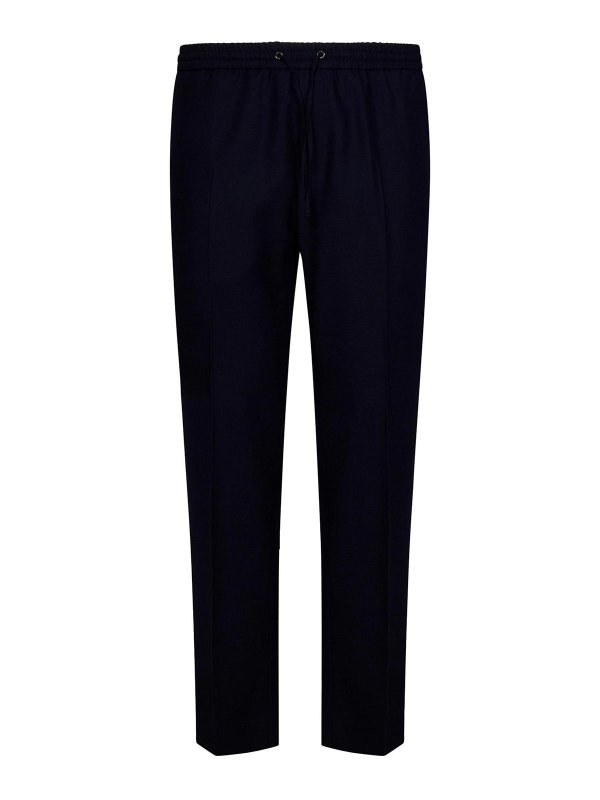 CALVIN KLEIN: casual trousers - Navy Blue Wool Jogger Trousers