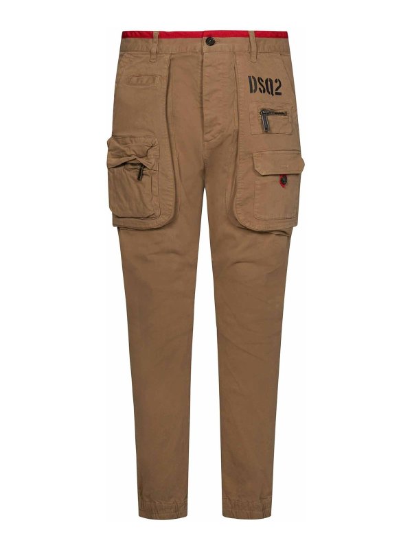DSQUARED2: pantaloni casual - Pantaloni cargo beige sexy con stampa logo