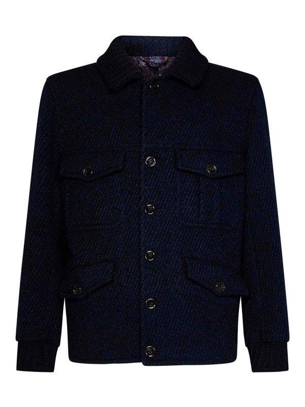 ETRO: casual jackets - Navy Blue Wool Blend Jacket K