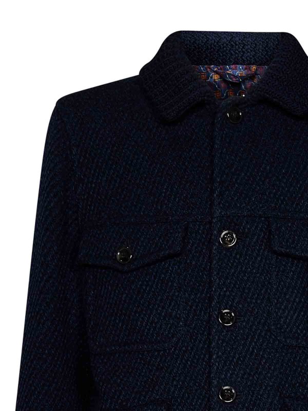 The Best Shops ETRO: casual jackets - Navy Blue Wool Blend Jacket K