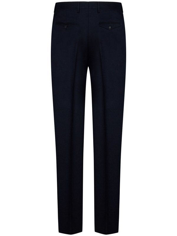 ETRO: casual trousers online - Navy Blue Wool Pleat Trousers