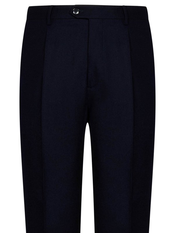 The Best Shops ETRO: casual trousers - Navy Blue Wool Pleat Trousers