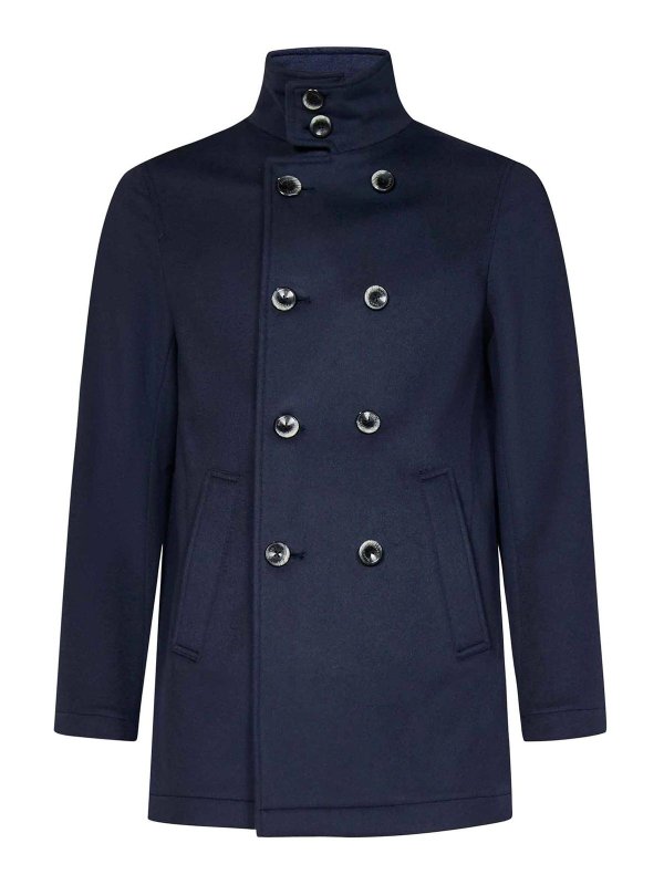HERNO: short coats - Blue Cashmere Peacoat