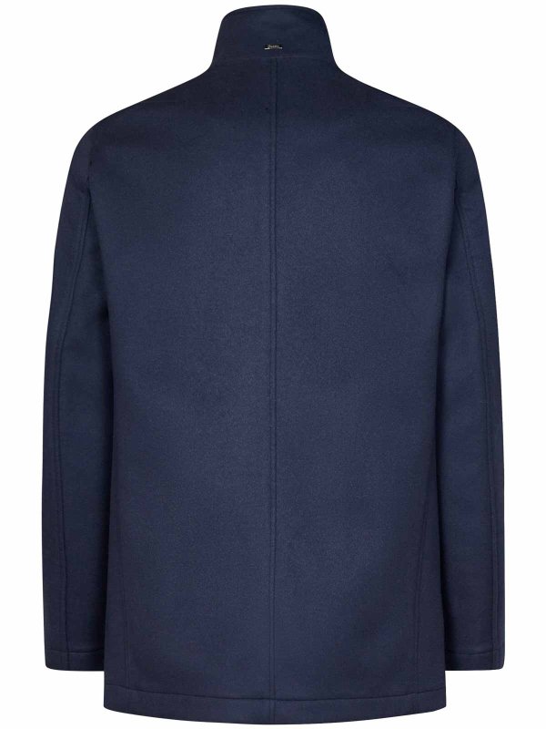 HERNO: short coats online - Blue Cashmere Peacoat