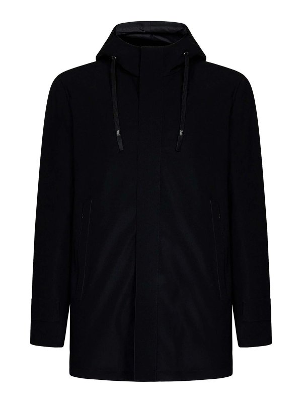 HERNO: casual jackets - Black 2-layer bonded hood jacket