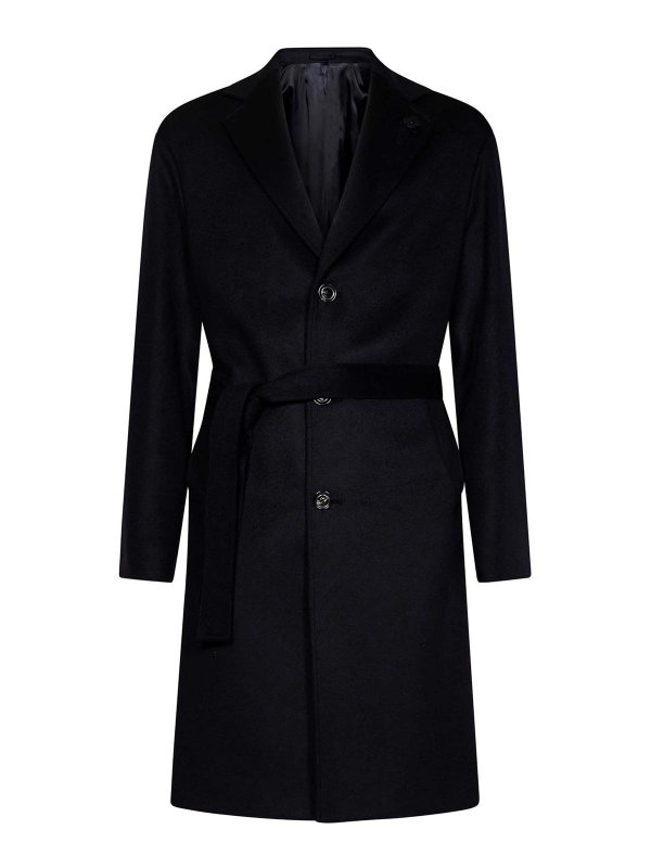 LARDINI: short coats - Midnight Blue Wool Coat